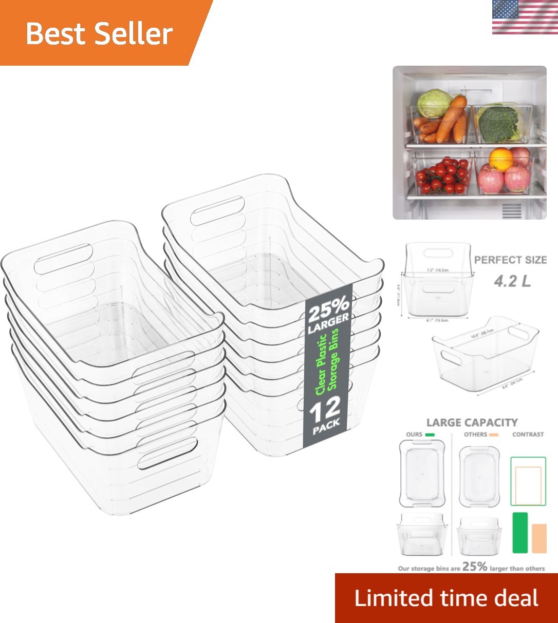 12 Pack Plastic Storage Bins, Multi-Use Organizer Bins, Pantry Organizer, Cle…