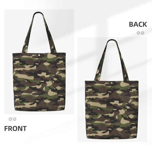Canvas Tote Bag Aesthetic For Women, Camo Camouflage Military Green Brown