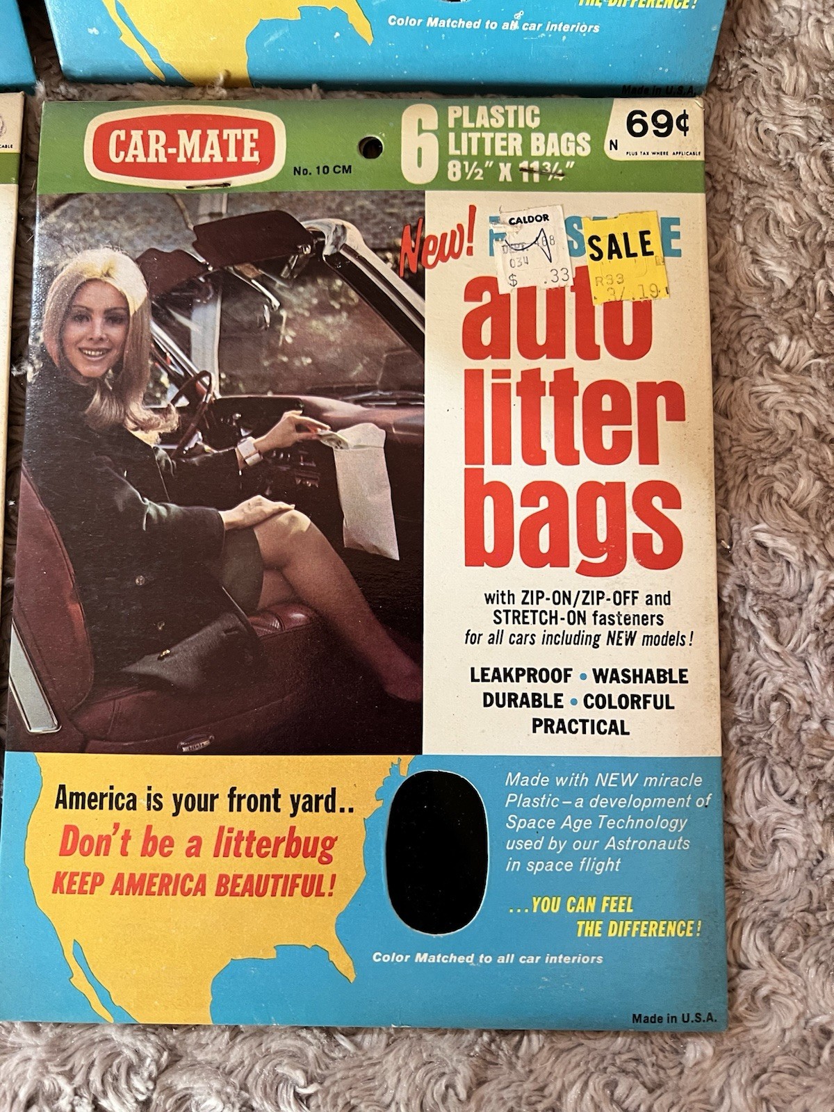 Lot Of 4 Vintage Car-Mate No.10CM Reusable Auto Litter Bags New NOS Black USA