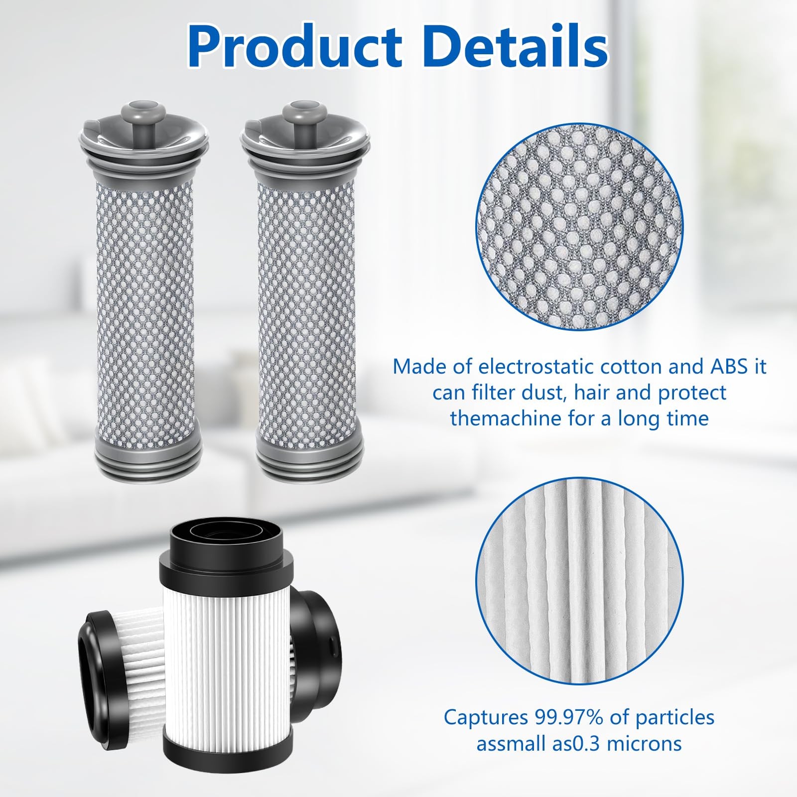 4 Pack Filter Replacement Parts for Tineco Pure ONE S15/S15 Essentials/S15 Pe…