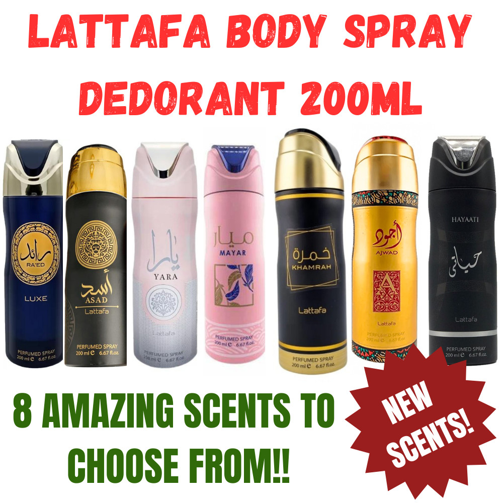 NEW Lattafa Body Spray Arabian Unisex Deodorant 200ml UAE – 8 Scents!