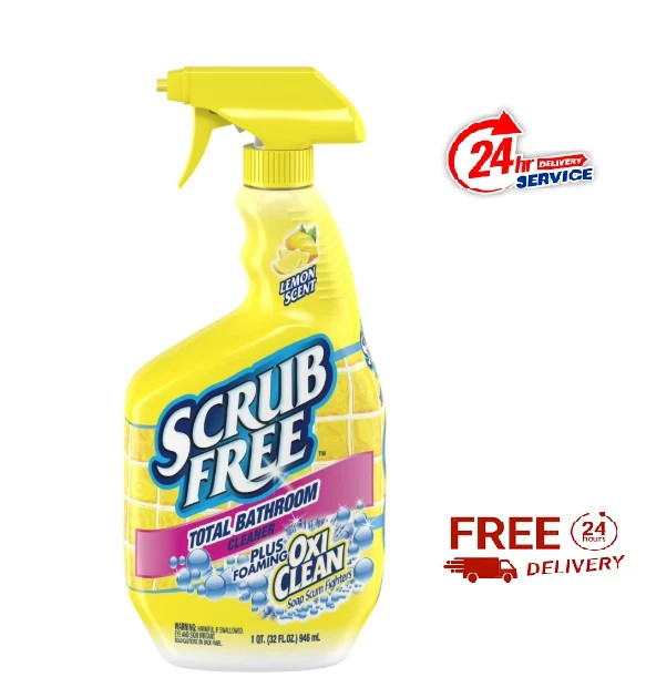 Scrub Free Total Bathroom Cleaner with OxiClean, Lemon Scent, 32 fl oz PACK OF 4