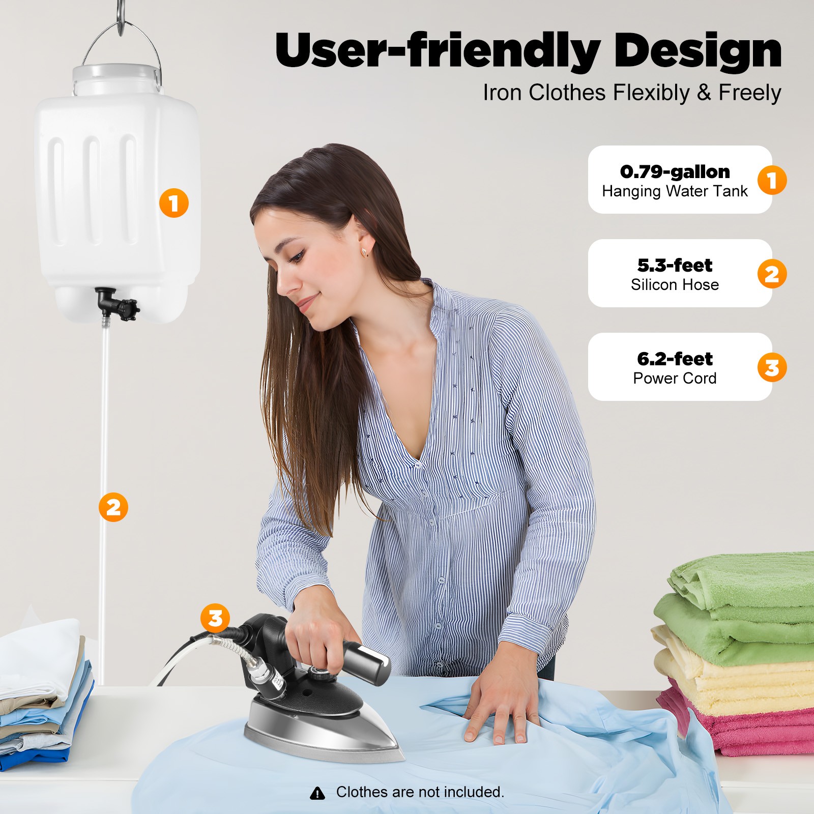 Gravity Feed Steam Iron Powerful Super Hot 1000W Steam Iron with 3L tank US .