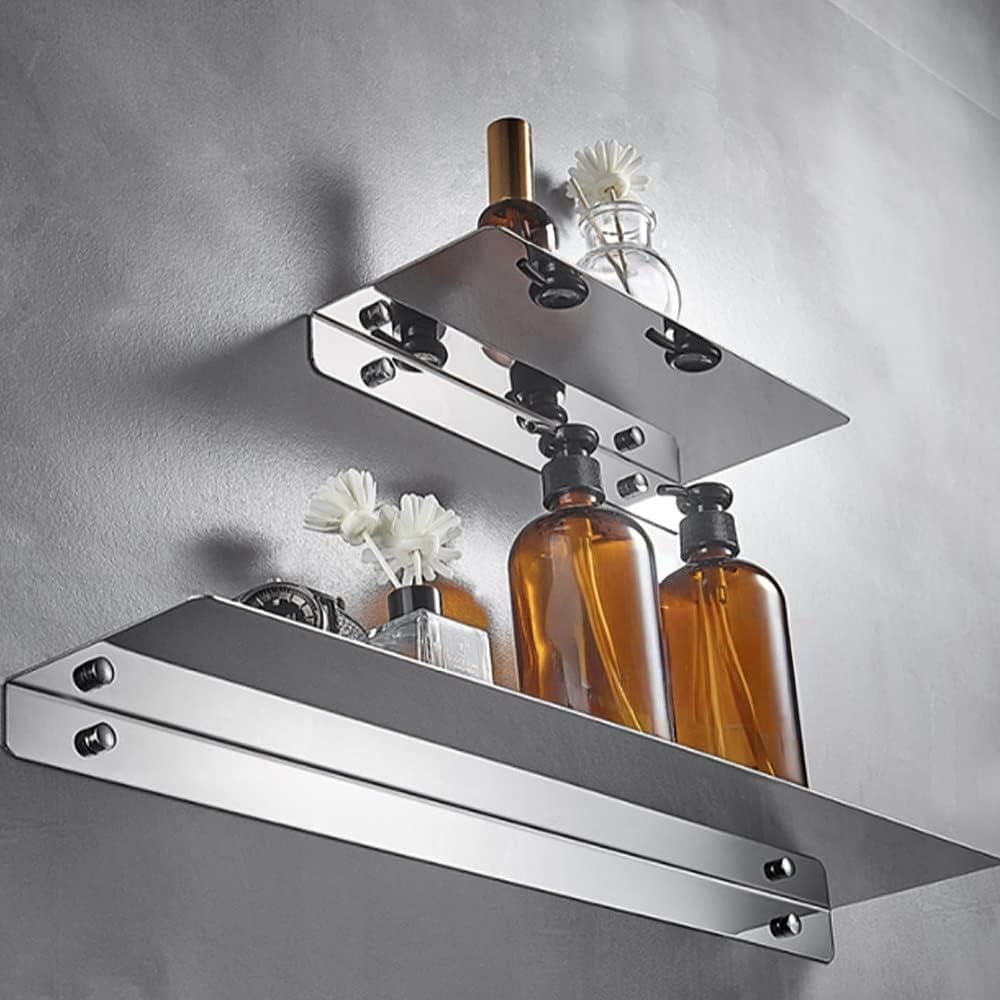 16 Inch Stainless Steel Wall Mounted Floating Shelf Adhesive Bathroom Decor