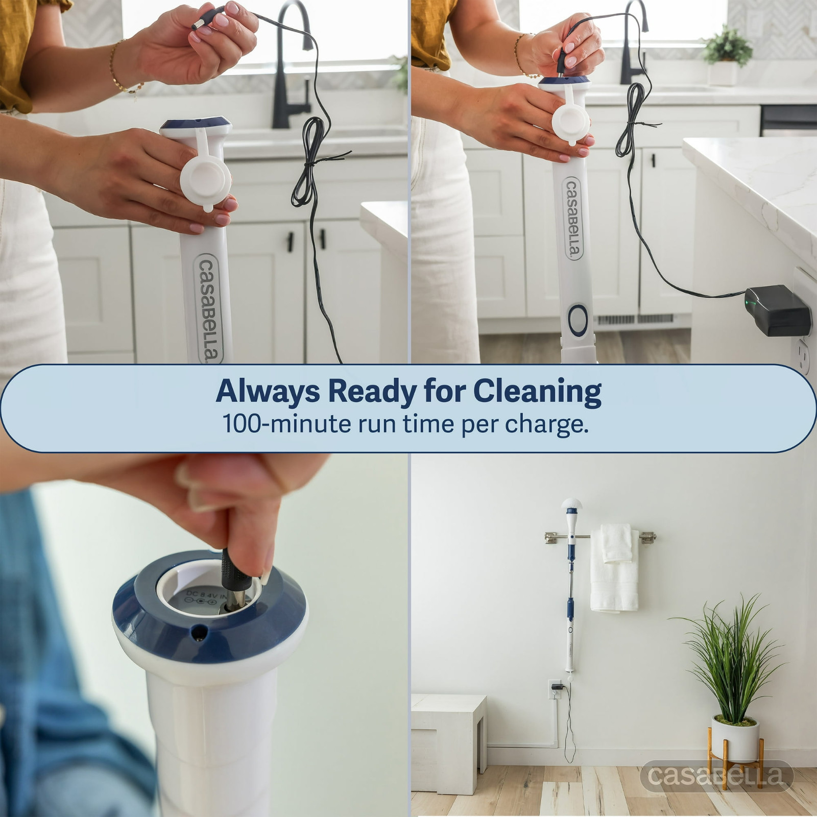 Casabella Power Spin Scrubber, Electric Cleaning Brush with Adjustable Head