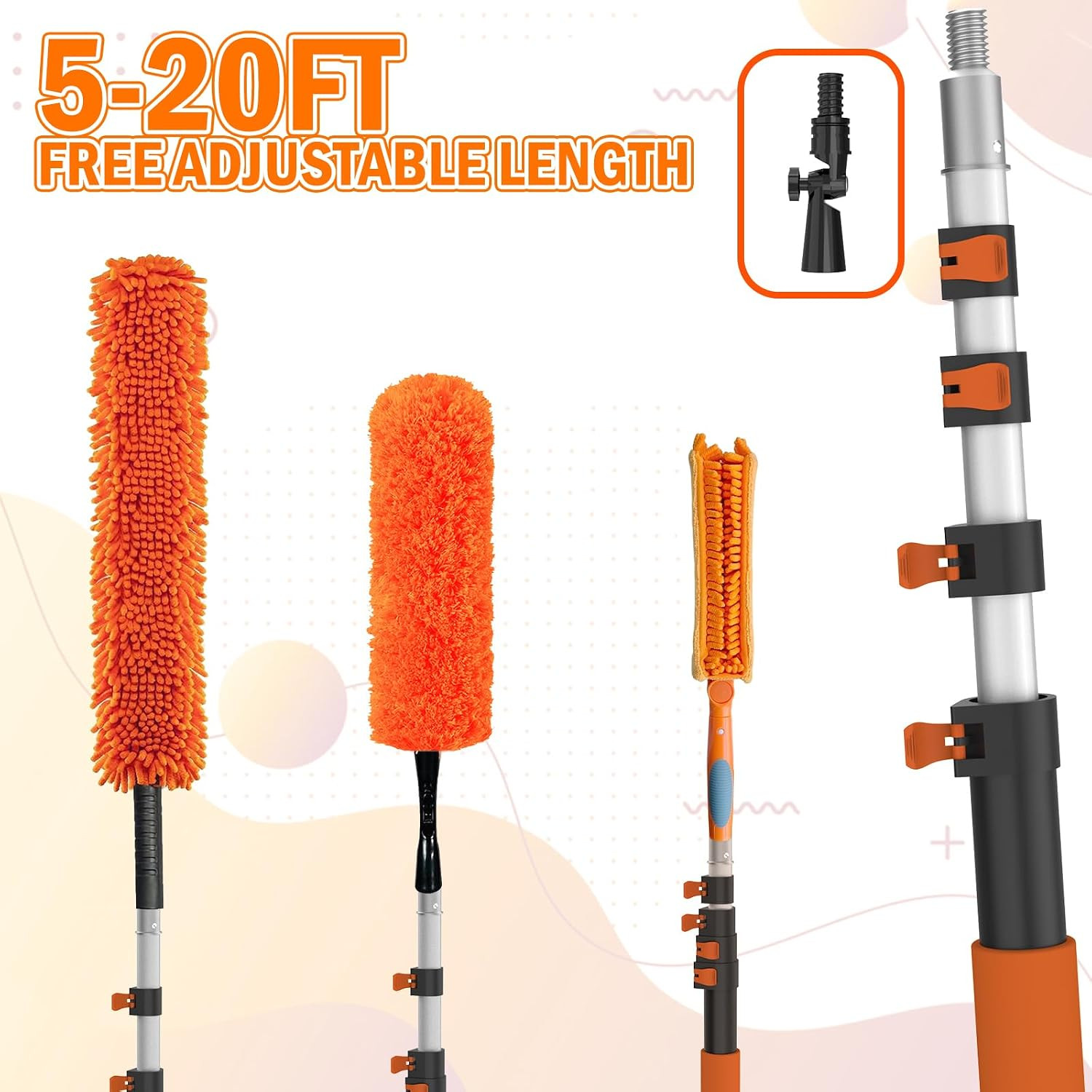 LAANPOLE 26FT Reach Ceiling Fan Cleaner Duster, Fan Blade Cleaner Kit with 5-20F