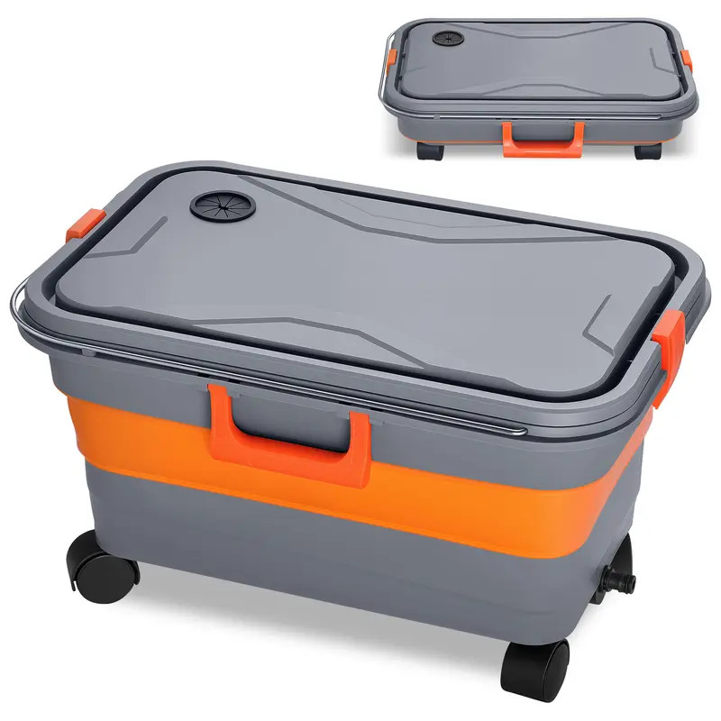 5.5 Gallon Collapsible Bucket for Car Washing, RV Use with Locking Lid & Wheels