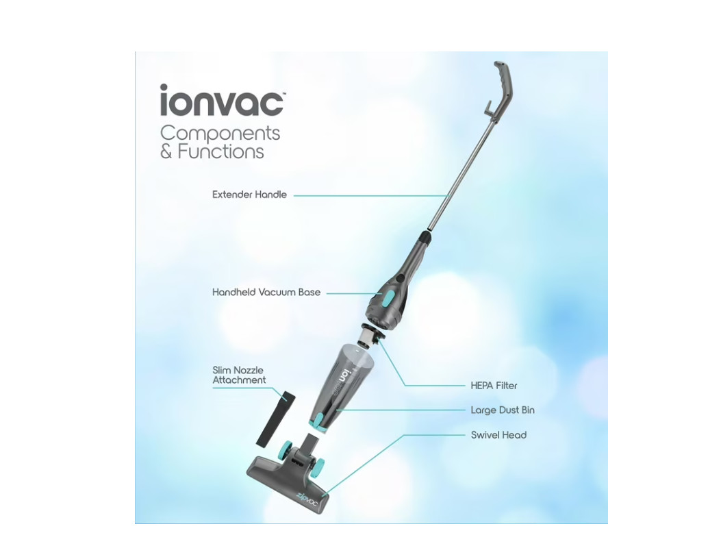 Ionvac ZipVac Corded Stick Vacuum, Multi-Surface 3-in-1 Upright/Handheld Vacuum
