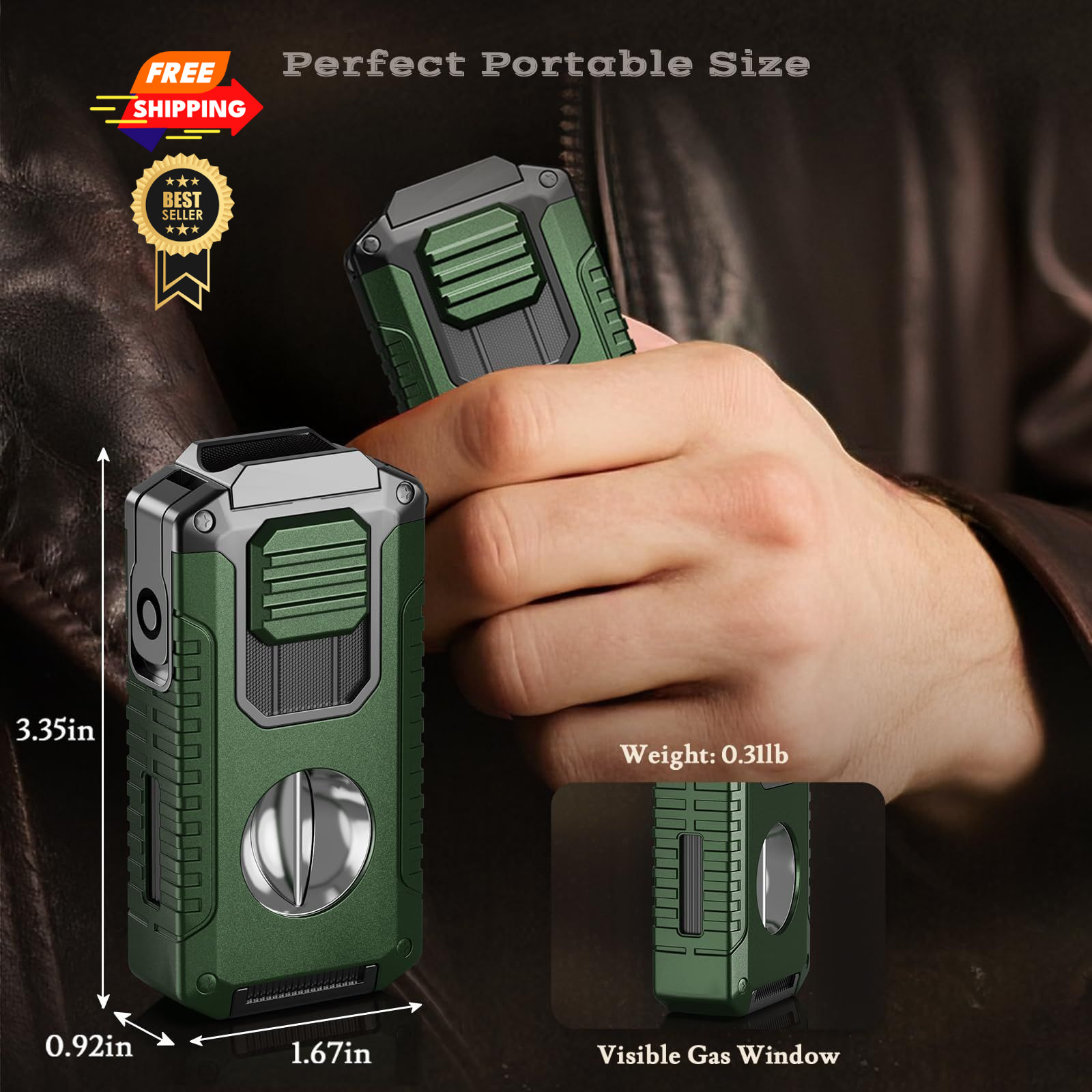 5-in-1 Torch Lighter with Tool, Punch, Holder, and 3.35*1.67*0.92 in, Green