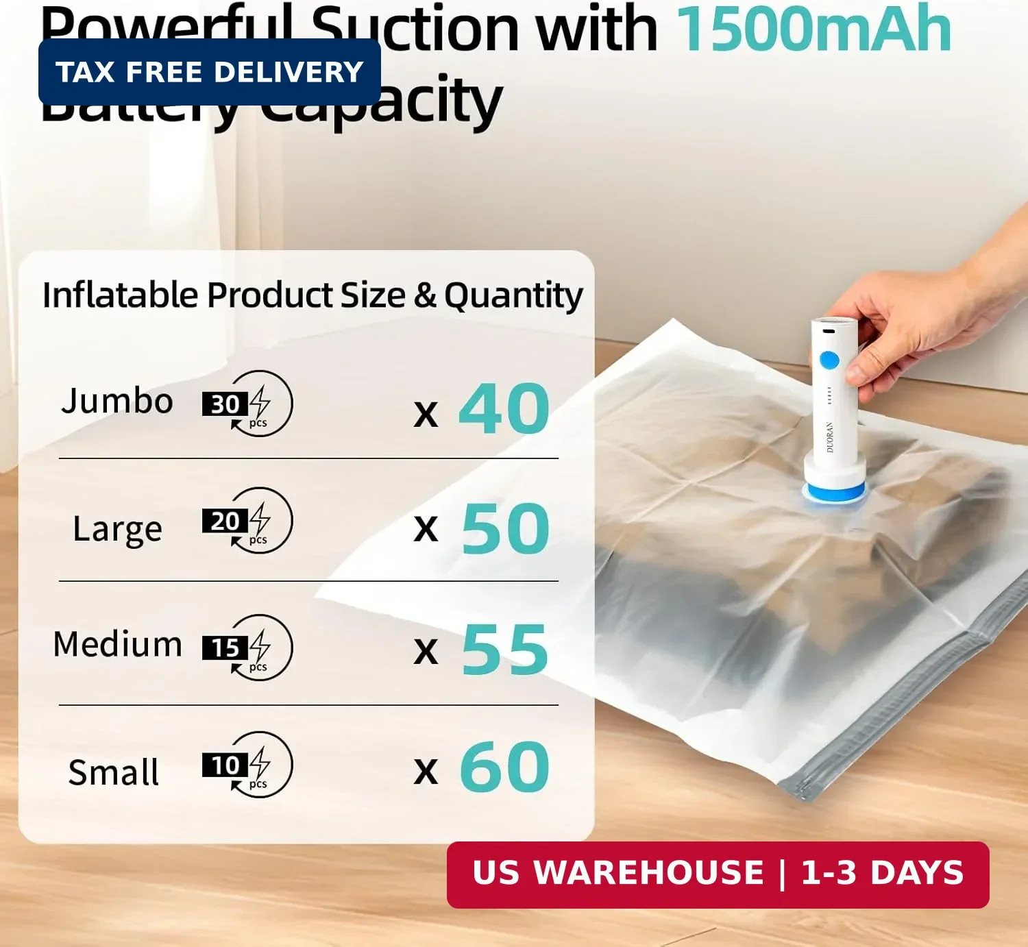 Cordless Electric Vacuum Pump for Vacuum Storage Bags Travel Air Pump, Portable