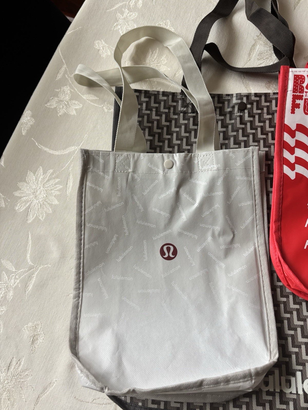 Lululemon Reusable Shopping Tote Bags Large Logo Small Red Grey Lot of Three