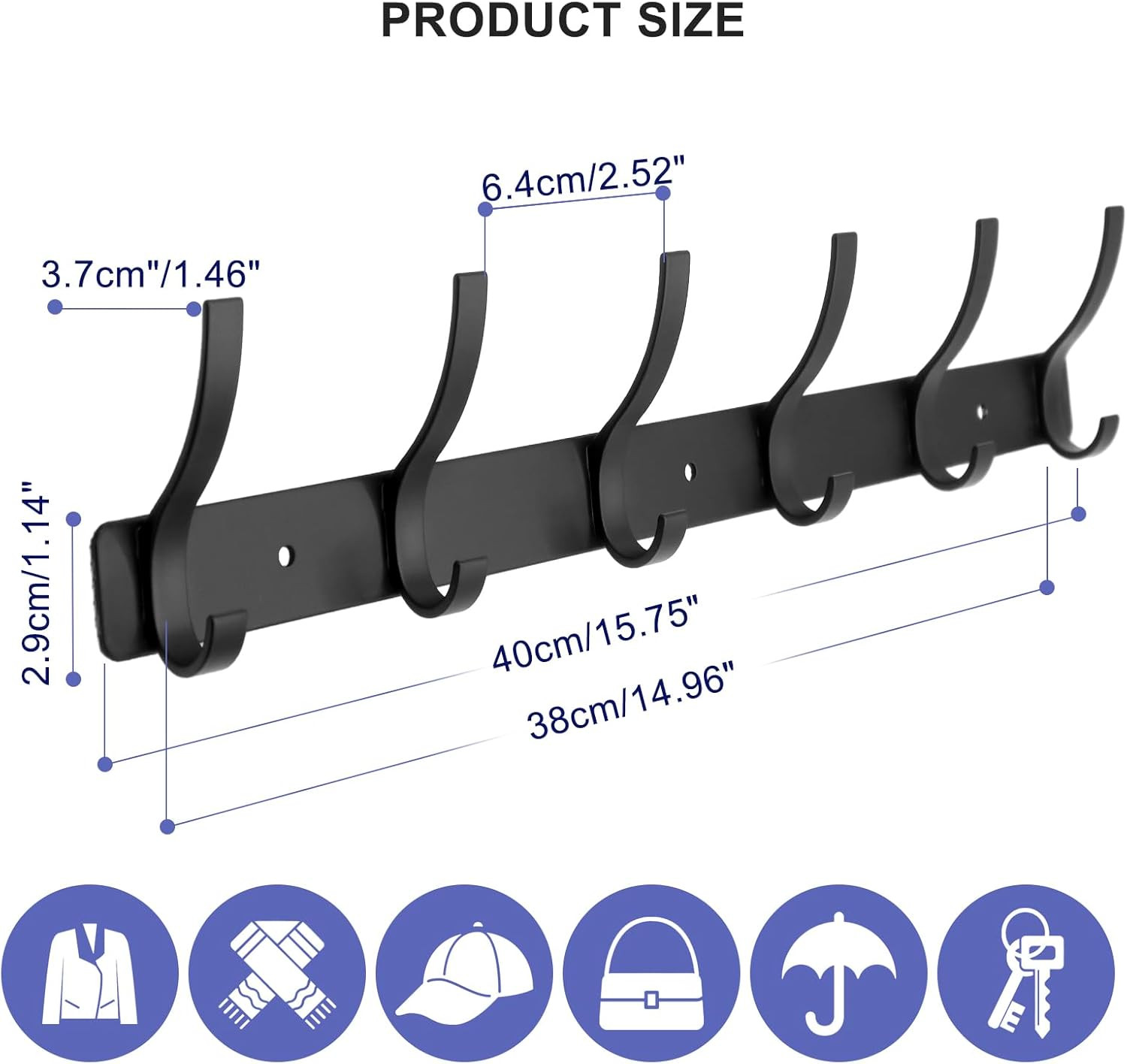 Coat Rack Wall Mounted,6 Coat Hooks for Hanging Coats,Metal Double Hook Rack Hoo