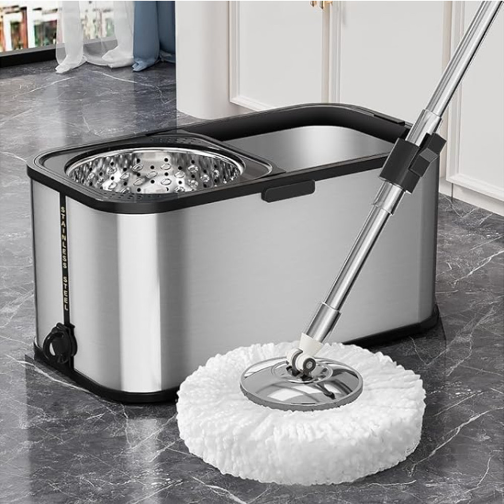 360 Spin Mop Bucket Set Stainless Steel Wringer 2/4/6 Heads Refill