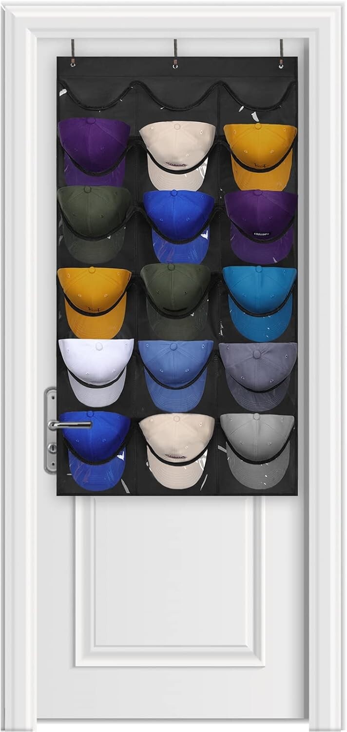 Stylish Baseball Cap Display Rack with 18 Pockets – Wall-Mount for Easy Access