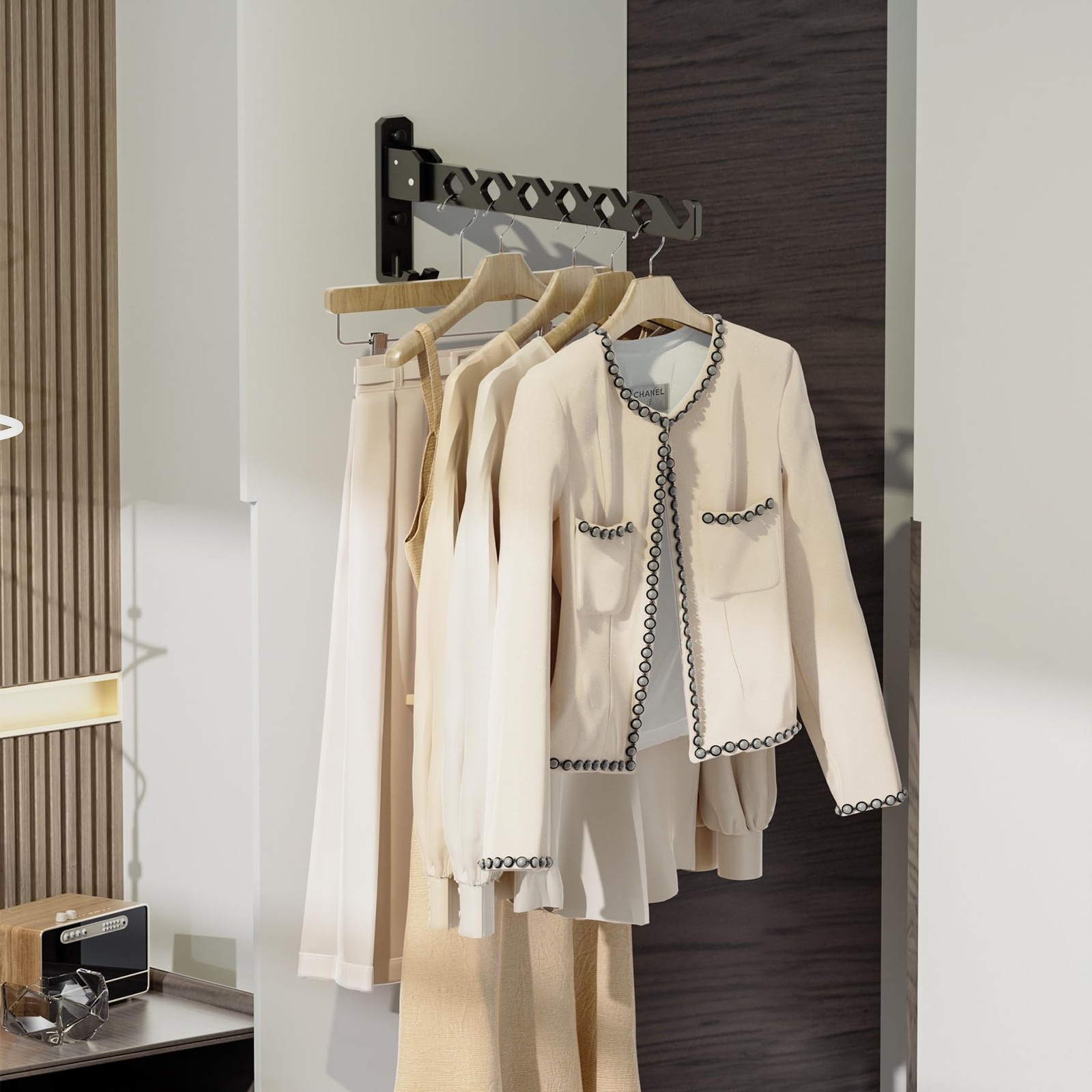 Dr.DJ Wall Mount Coat Hanger Holder Black Clothes Drying 2racks