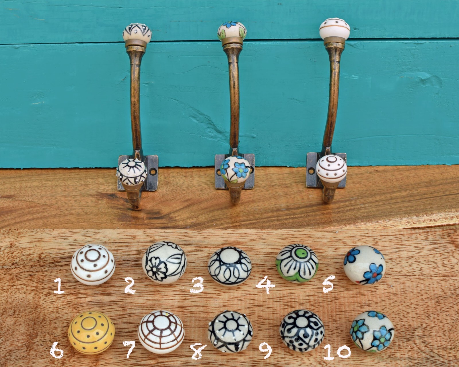 Vintage Ceramic Coat Hooks Hangers Antique Bronze Iron Wall Hooks Coat Rack Hook