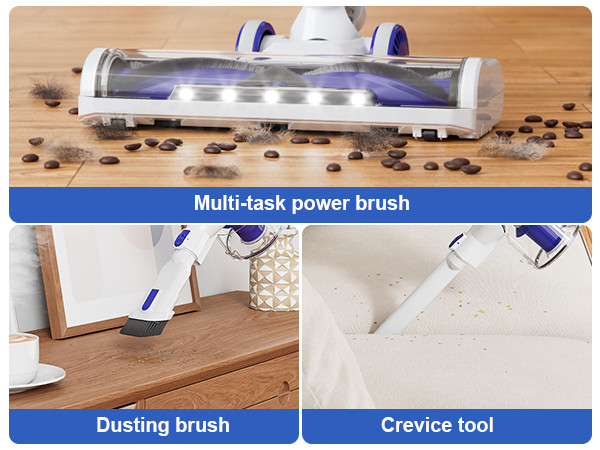 Cordless Vacuum Cleaner 65Kpa Suction Rechargeable 60min 1.5L Stick Lightweight