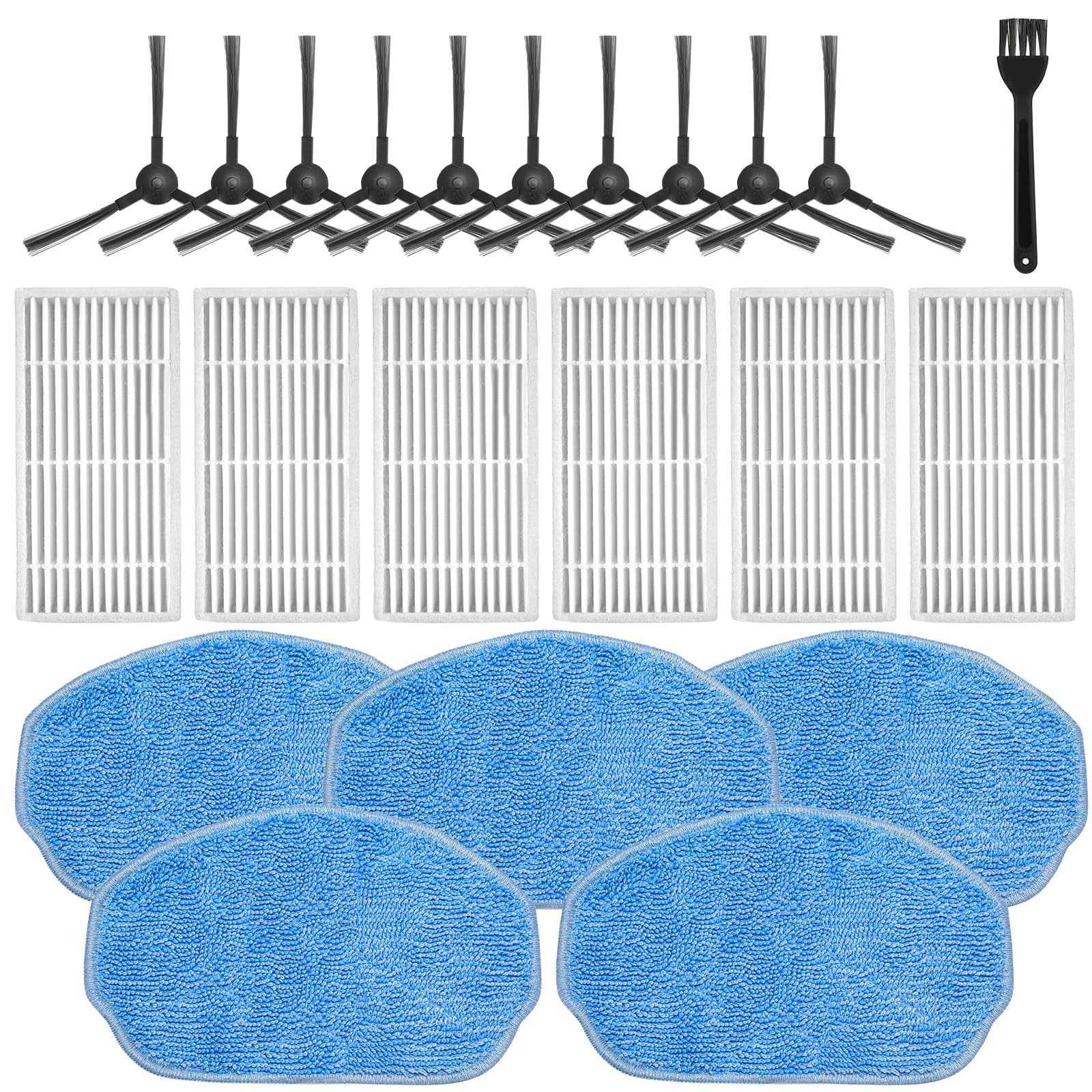 BR151/G20 Parts: 6 Filters, 5 Mop Pads, 10 Side Brushes for Vacuum Cleaners