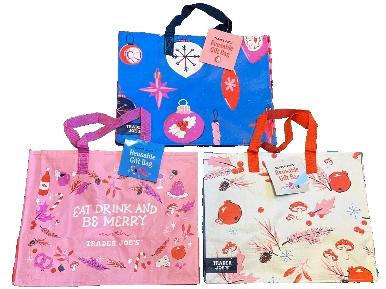 Trader Joe’s Reusable Gift Bag 2025 Limited Edition White/Pink/Blue