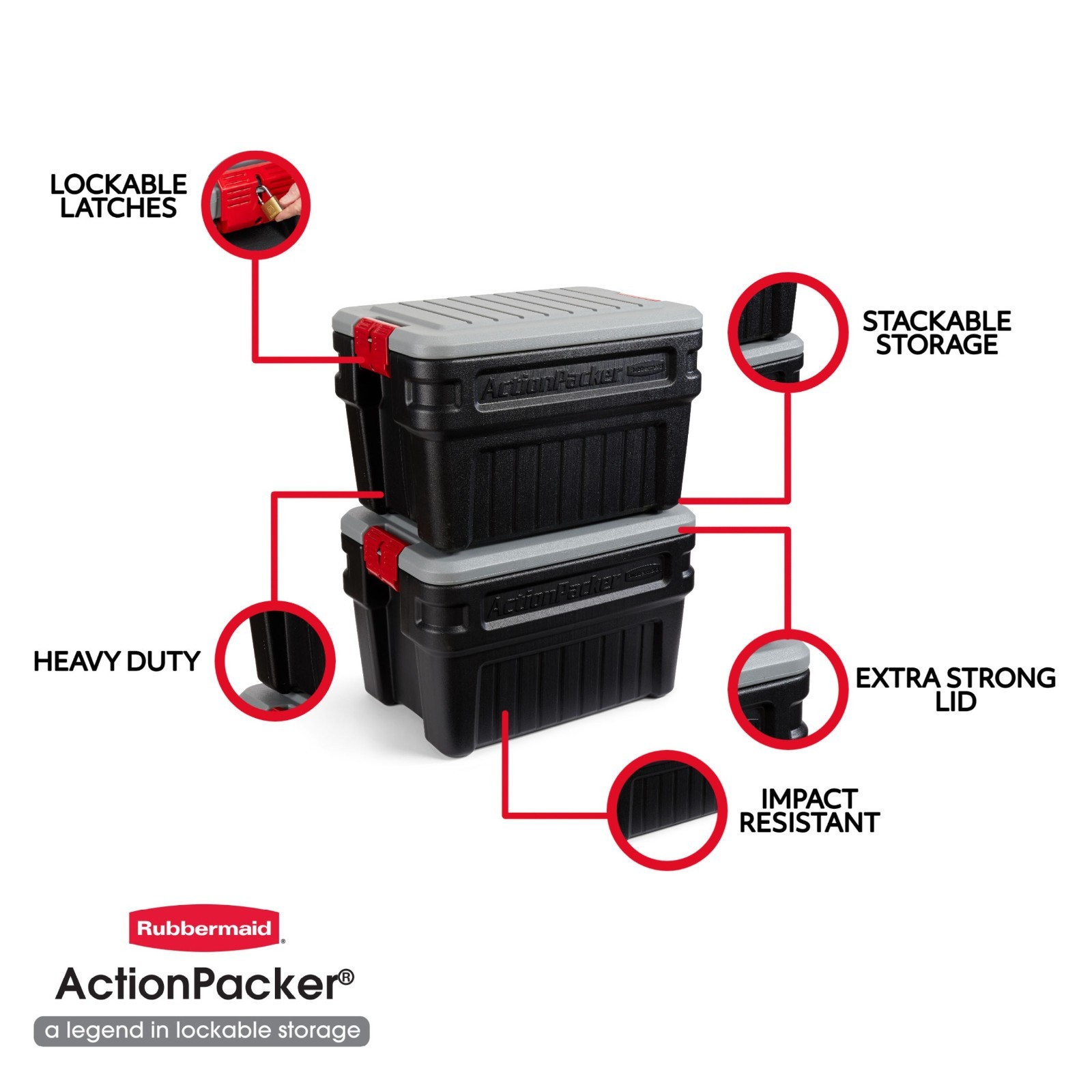 Rubbermaid 24 Gallon Action Packer Storage Bin Heavy Duty Lockable Plastic Black