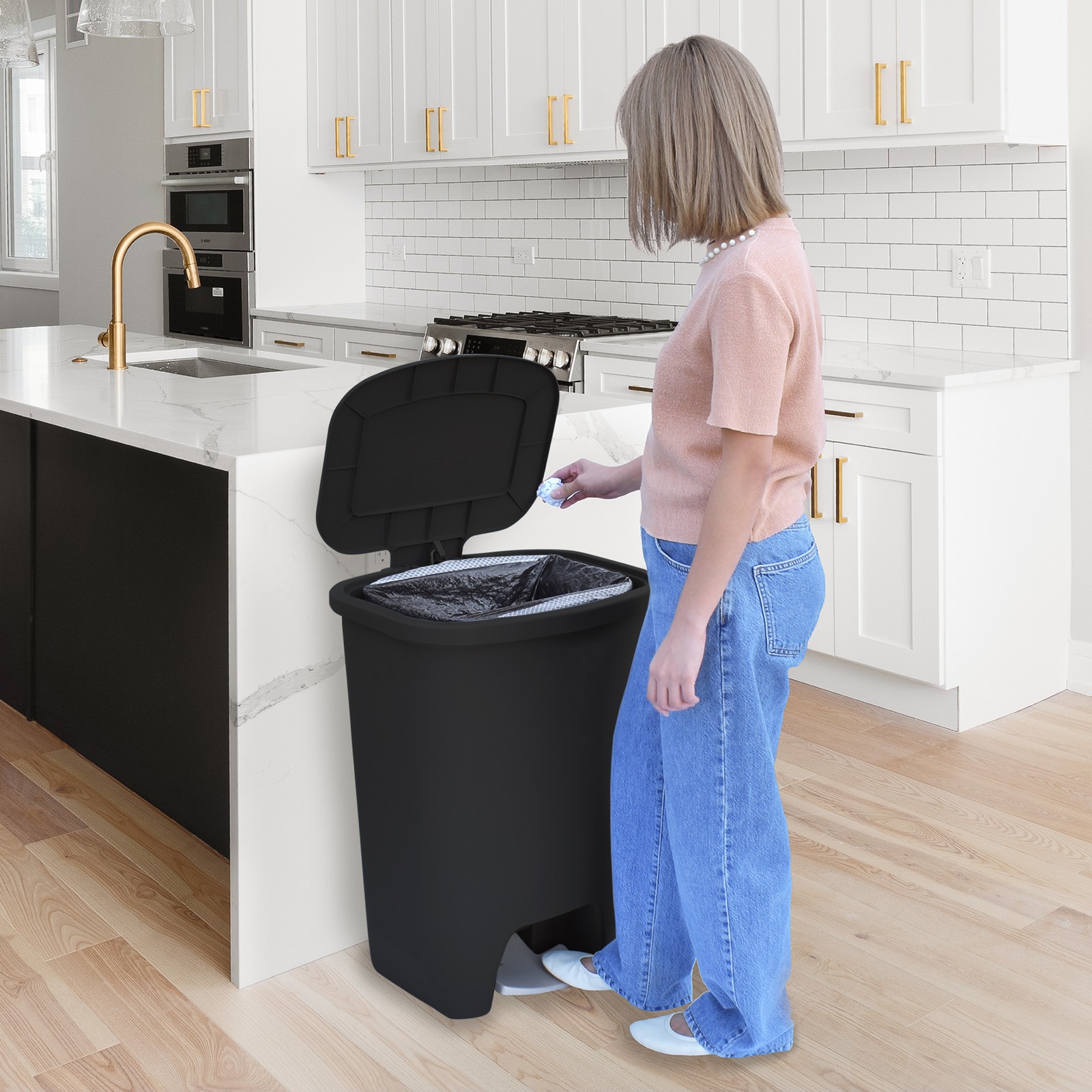 Glad Kitchen Trash Can with Lid, Foot Pedal and Garbage Bag Rings (Open Box)