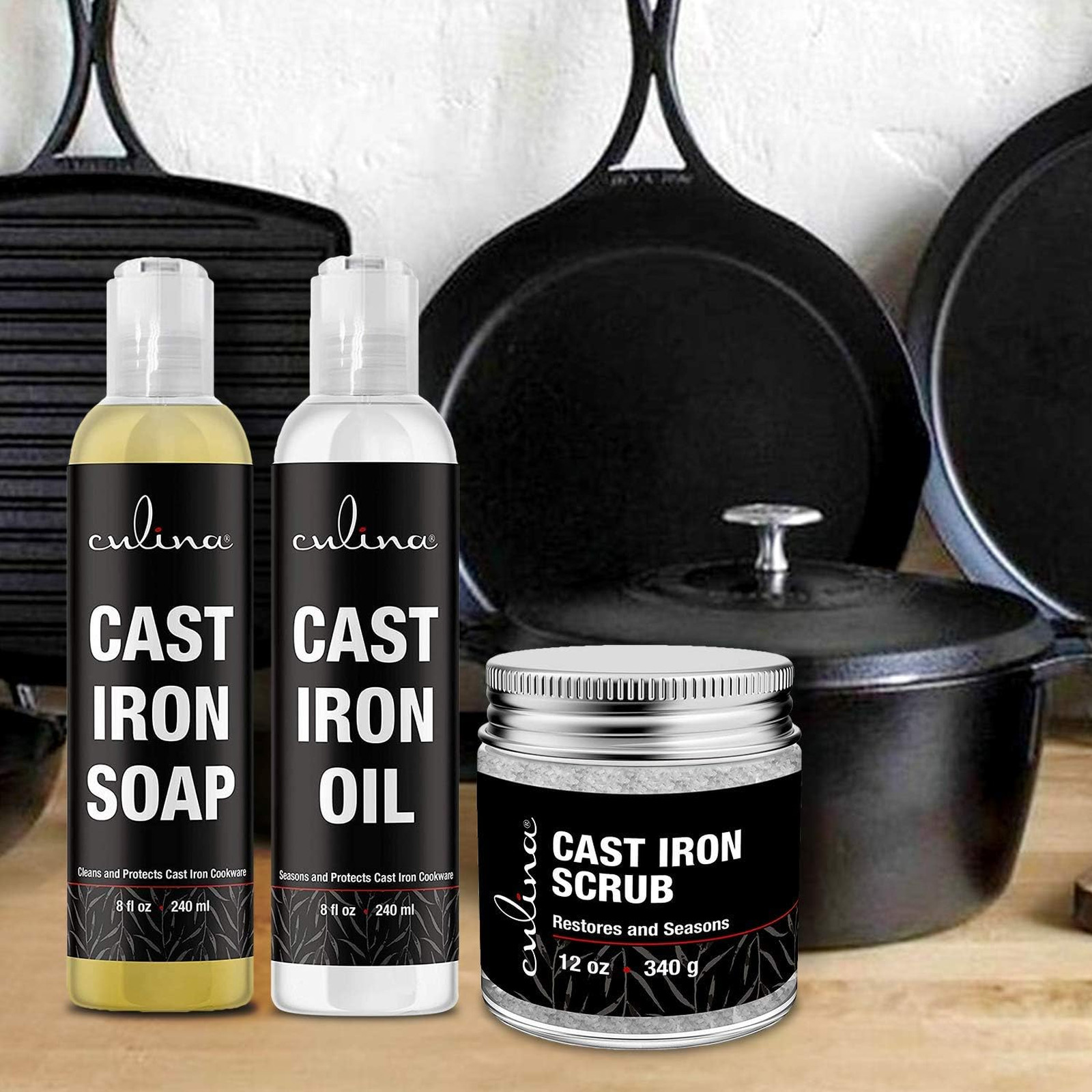 Cast Iron Care Set Restoring Scrub Soap Oil for Skillets Pans Grills Cookware