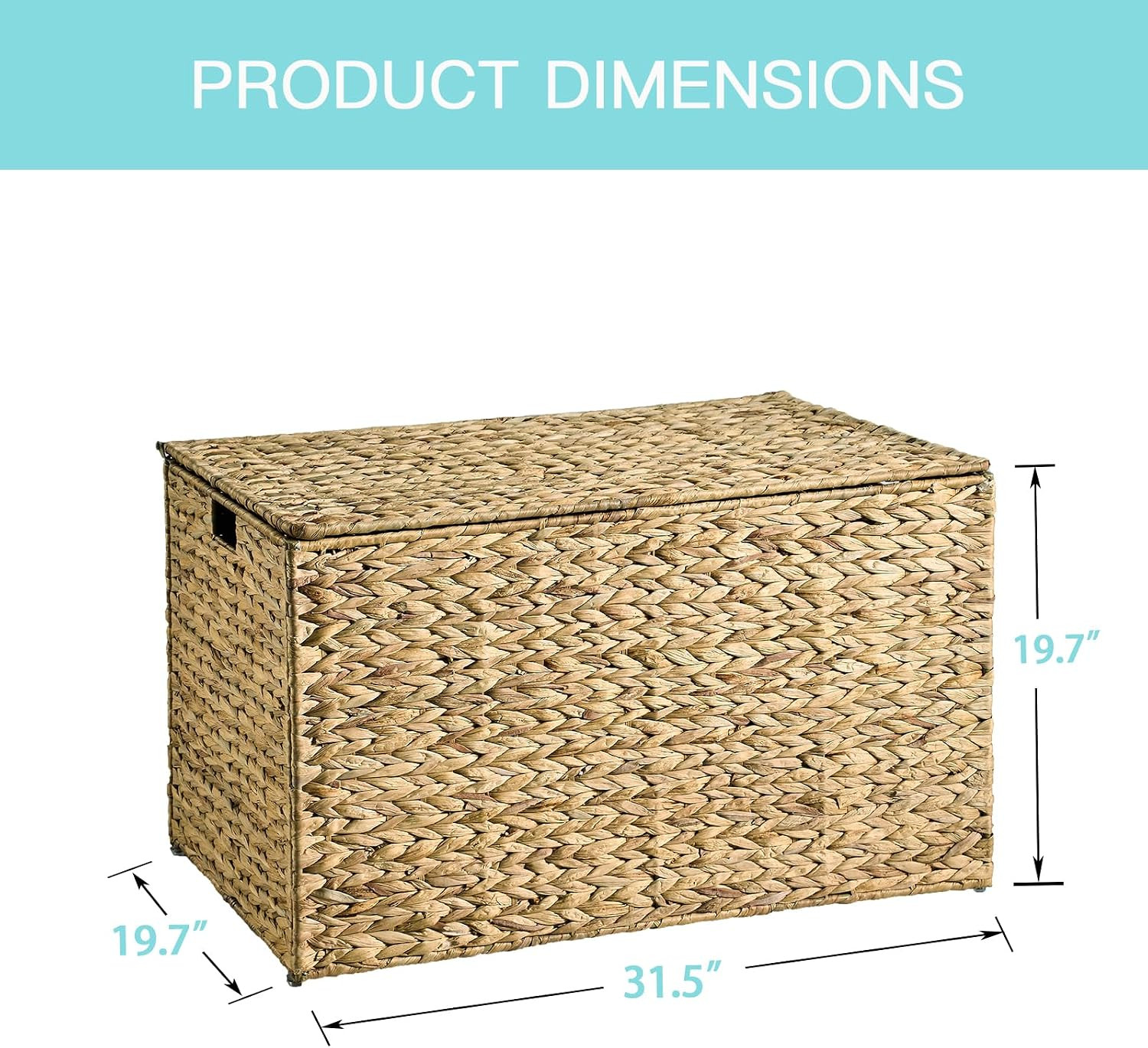 Handwoven Water Hyacinth Storage Basket with Lid, 52.8 Gallon, Foldable