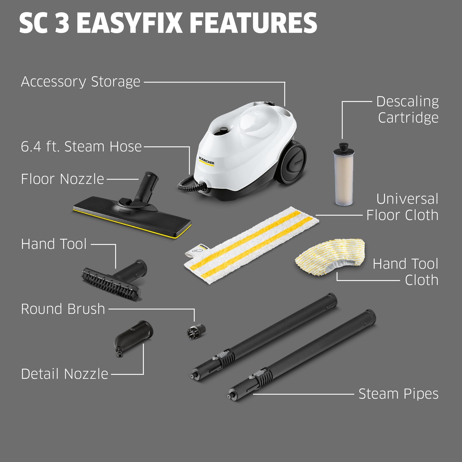 Kärcher Steam Cleaner SC 3 EasyFix, 40 Sec Heat-up, Chemical-Free