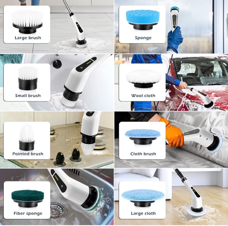 8in1 Electric Cleaning Brush Wireless Window Wall Cleaner Household Cleaner Tool