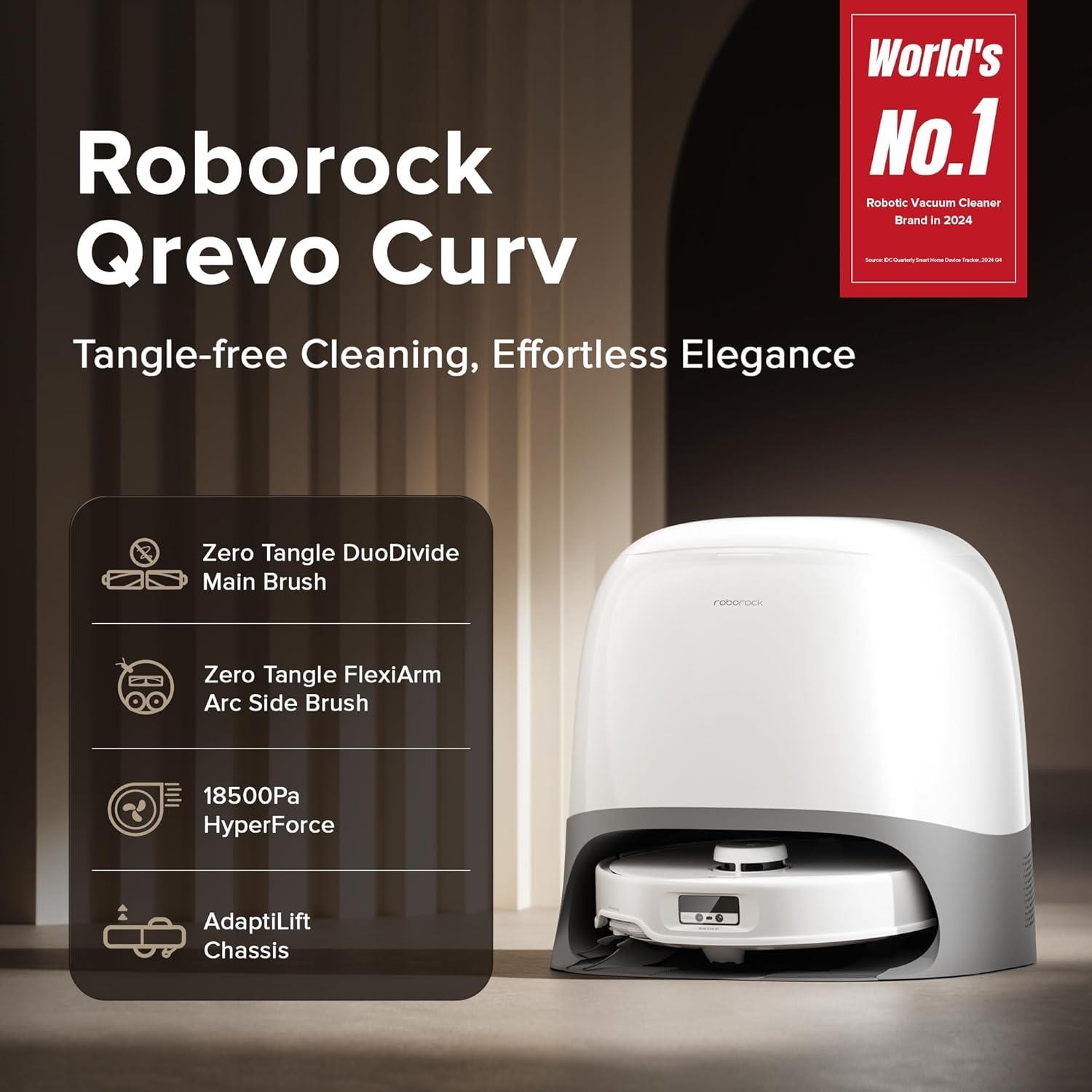Roborock Qrevo Curv Robot Vacuum & Mop Multi-Surface Tangle-Free 2.5L Very Good