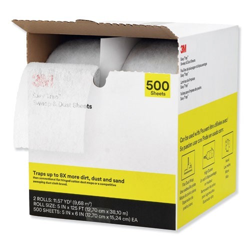 3M Easy Trap Duster Sweep Sheets, 5″x125 ft, White, 250 Sheet/Roll, 2 Rolls/CT