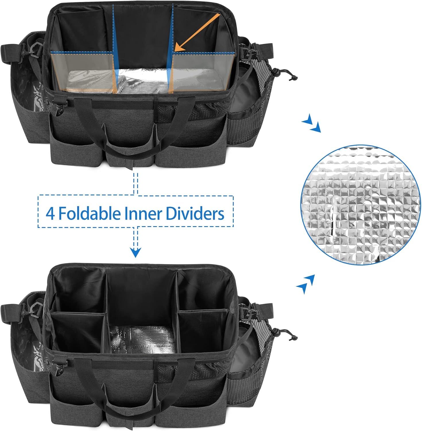 Large Wearable Cleaning Caddy Bag with 4 Foldable Dividers, Cleaning Supply Tote