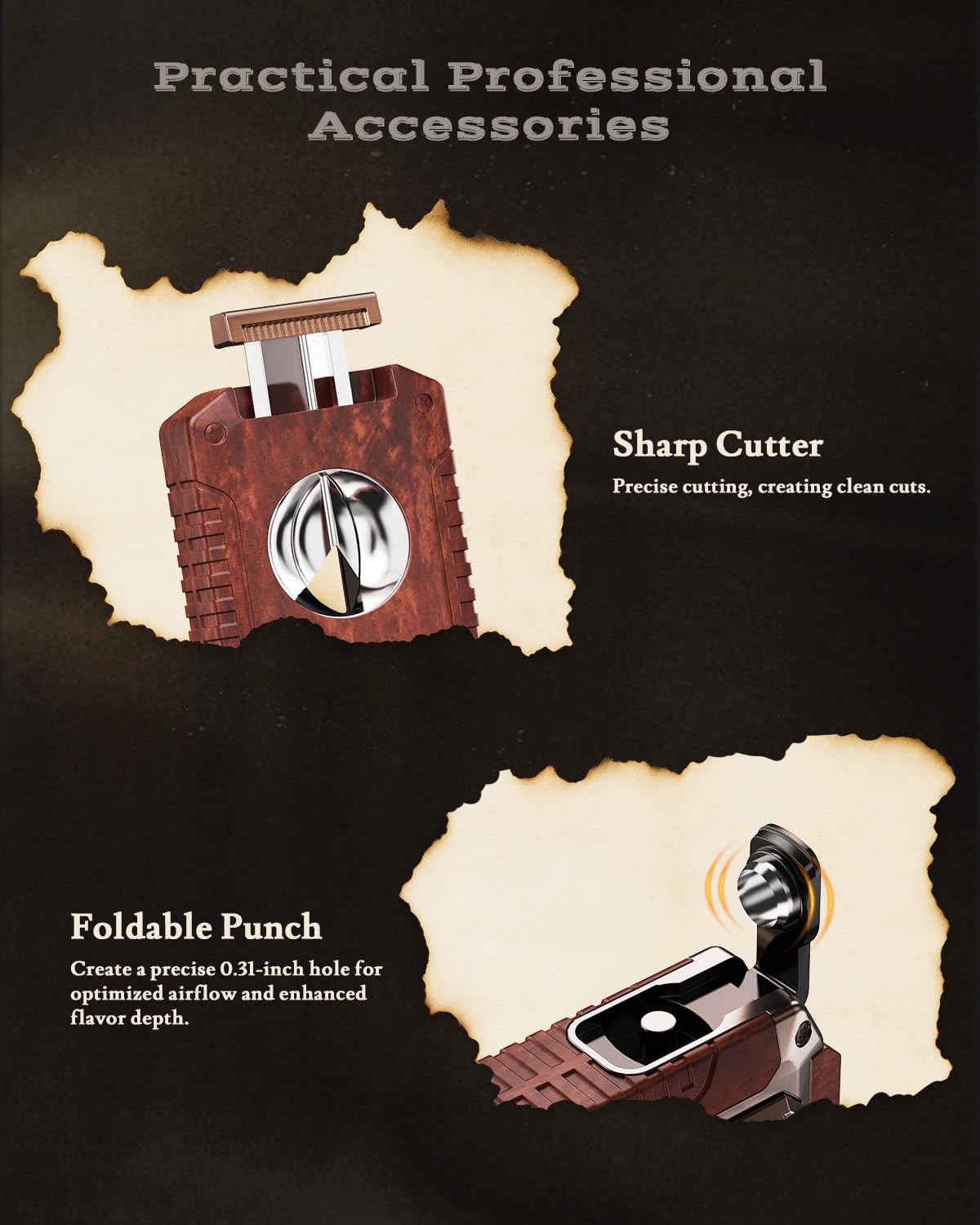 5-in-1 Torch Lighter with Cutter, Punch, 3.35*1.67*0.92 inches, Redwood