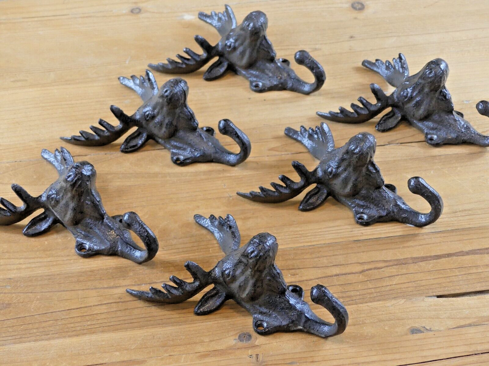 6 Rustic Elk Deer Moose Head Hooks Cast Iron Coat Hook Rack Restoration Hat