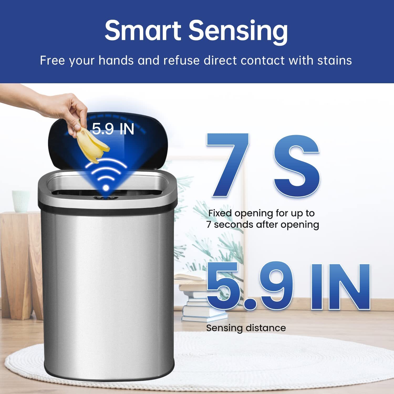 13 Gallon Kitchen Trash Can Automatic Touch Free Garbage Can with Lid Stainless