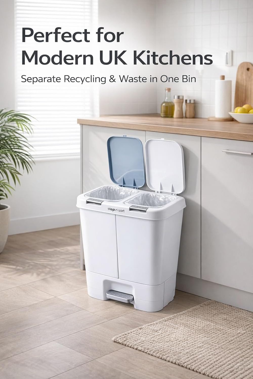 Step N’ Sort 2 X 5.5 Gallon, Dual Trash and Recycling Bin with Slow Close Lid