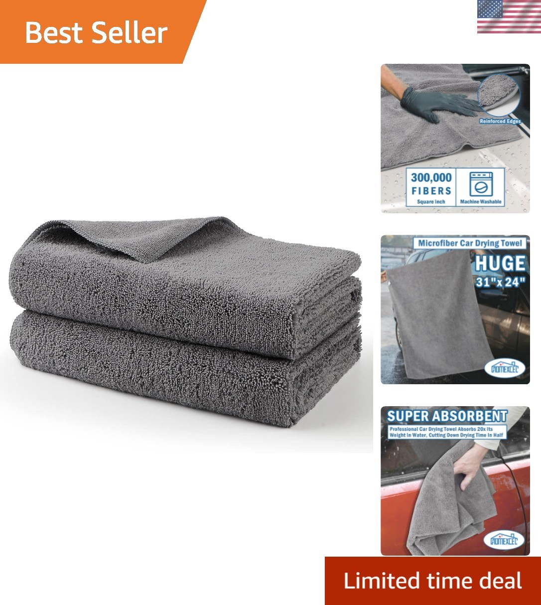 Professional Large Microfiber Car Drying Towels 2 Pack, Lint Free, Scratch Fr…