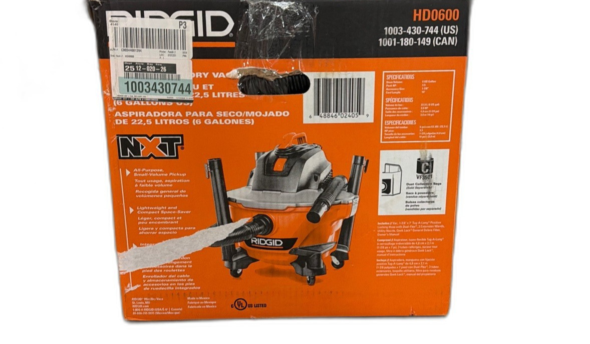 RIDGID 6 Gal. 3.5 HP NXT Shop Vacuum Wet Dry Vac with Filter, Hose, Attachments