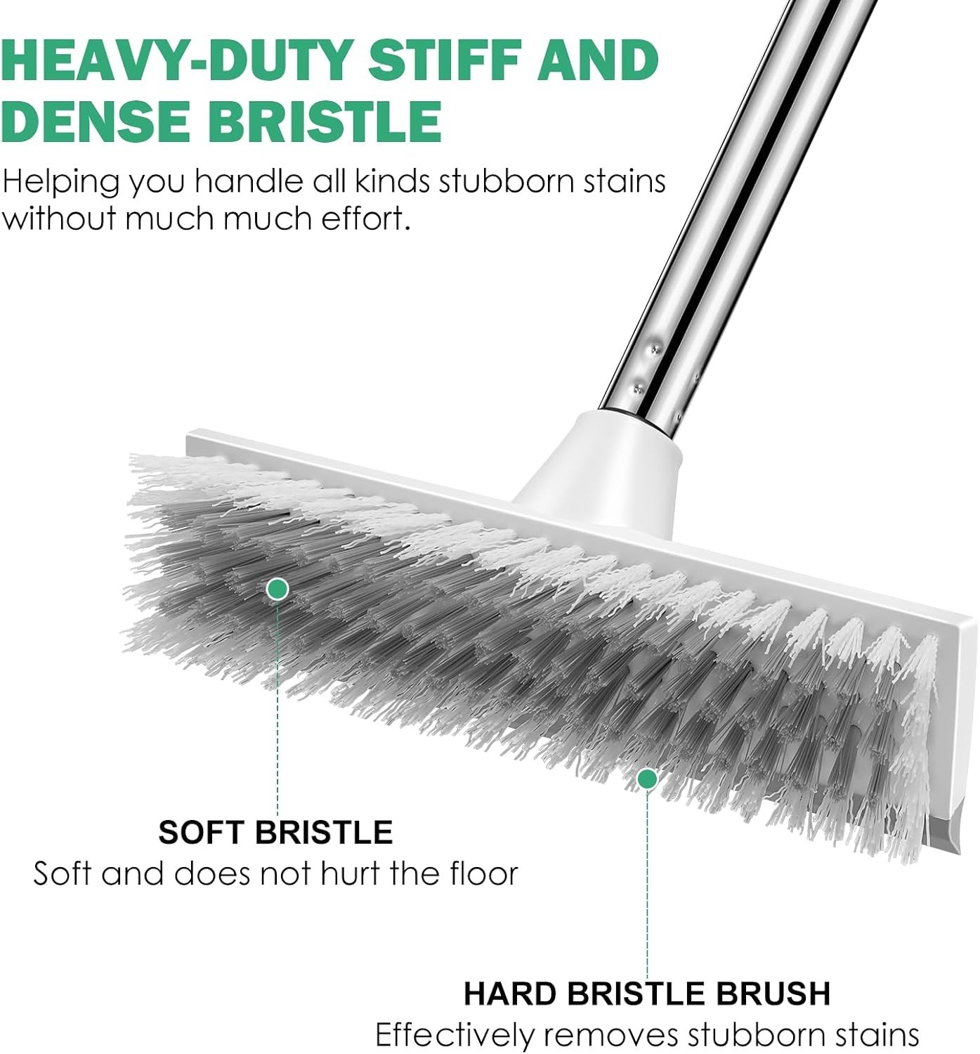 Floor Scrub Brush with 51-Inch Long Adjustable Handle 2 in 1 Scrape Brush Sti…