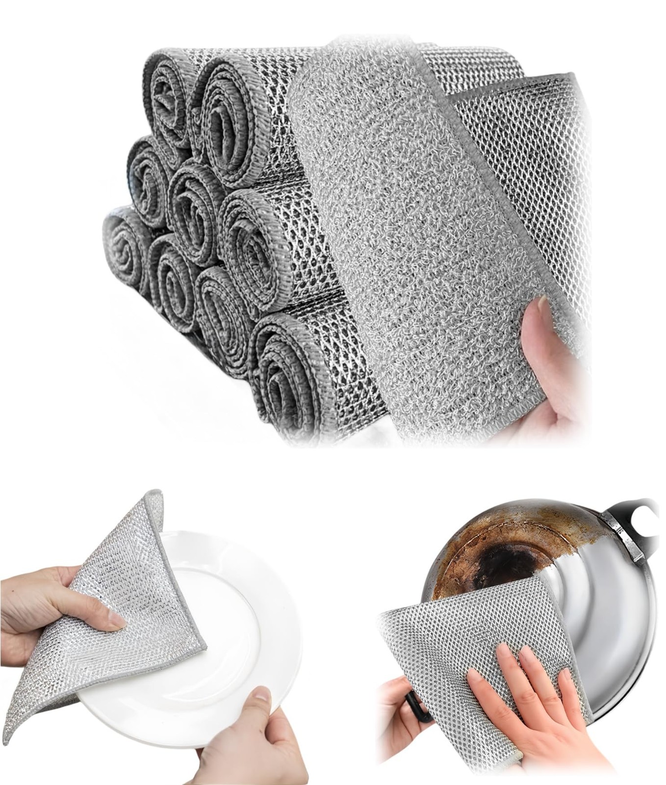 Stainless Steel Scrubber and Cleaning Rags – Non Scratch Wire Dishcloth for W