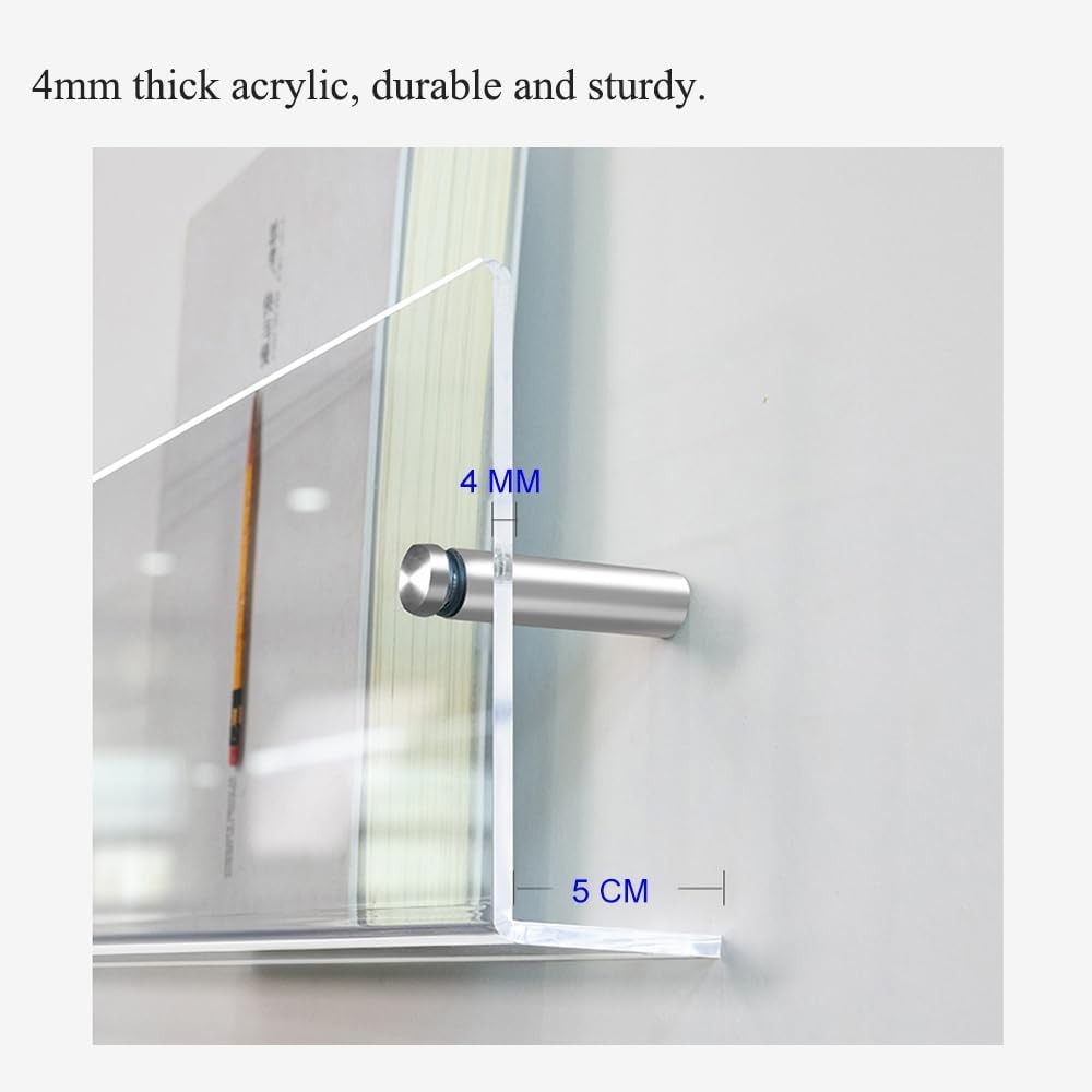 Acrylic Wall Mounted Magazine Rack 24 Inch Clear Floating Shelf