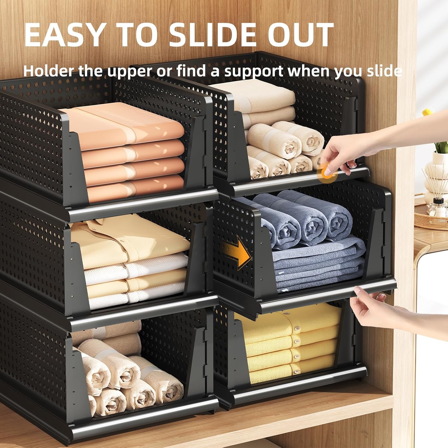 Folding Closet Organizer and Storage for Shelves, 5 Pack Stackable Plastic