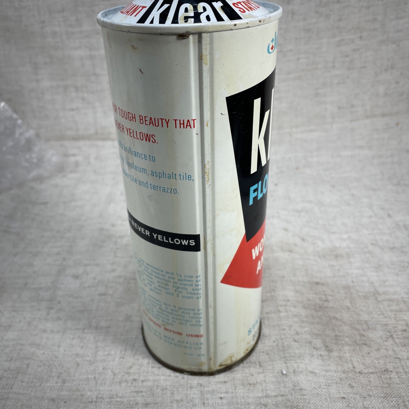 VTG Klear Floor Finish SC Johnson Wax 1960s 1970s 27 Fl Oz Can 50% Full