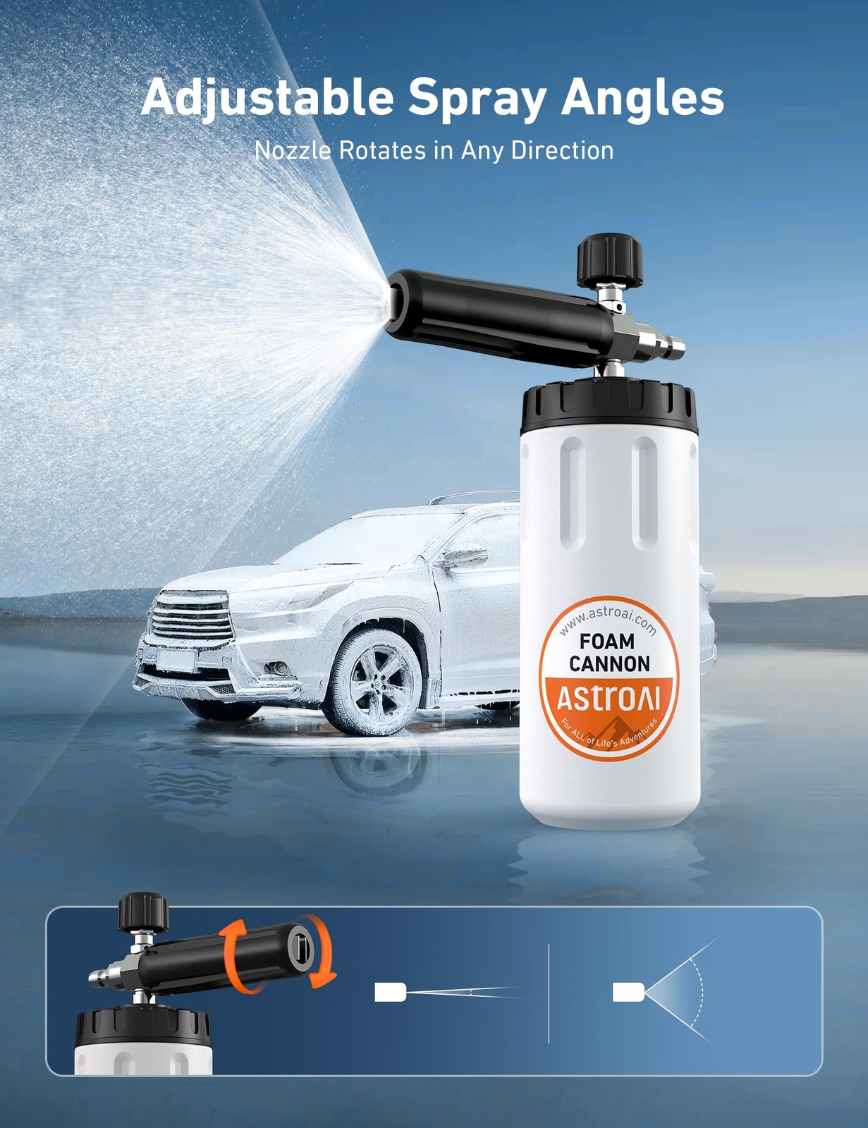 AstroAI Foam Cannon for Pressure 6.6in*9.6in, Orange Label, Without Nozzles