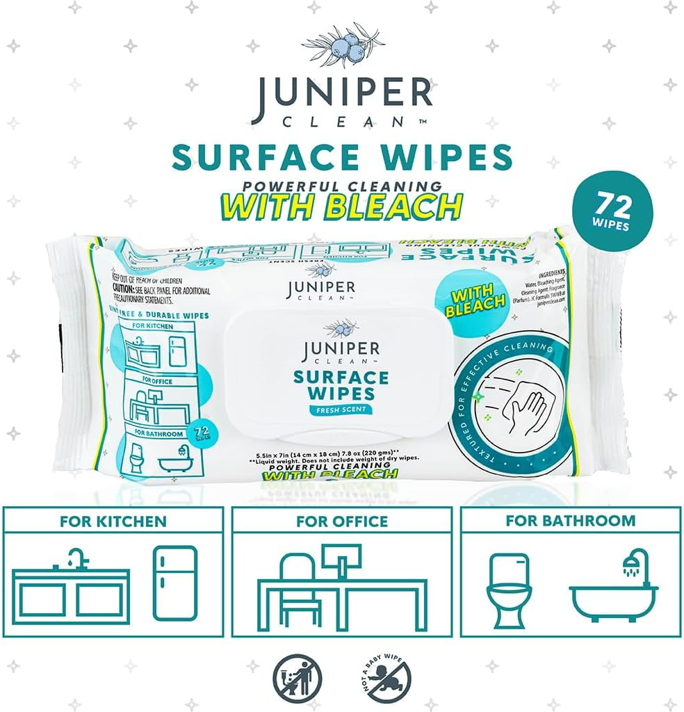 24 Pack Surface Cleaning Wipes with Bleach, All-Purpose Cleaner