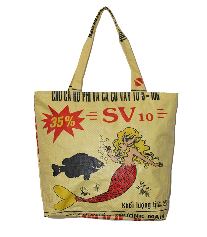Recycled Fish Feed Bag Large Deluxe Beach Tote Fair Trade from Cambodia