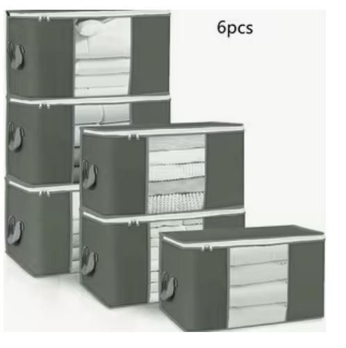 6PC Extra Large Storage Bags With Zipper Closure – Heavy-Duty Non-Woven Fabric
