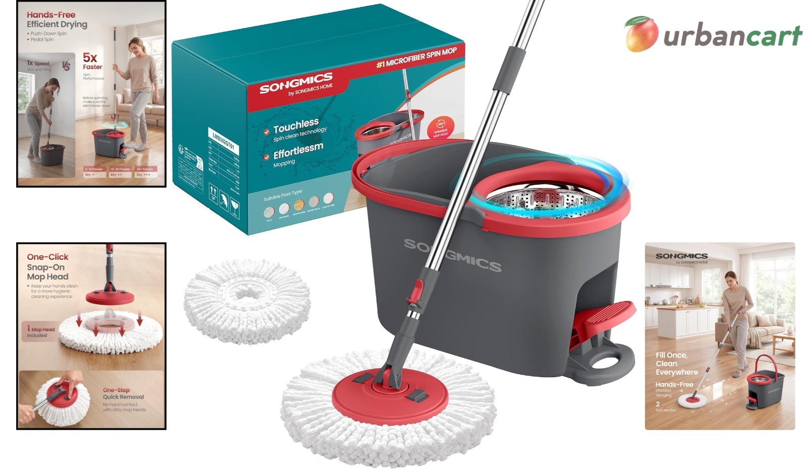 Hurricane Spin Mop Home Cleaning System by BulbHead, Floor Mop with Bucket