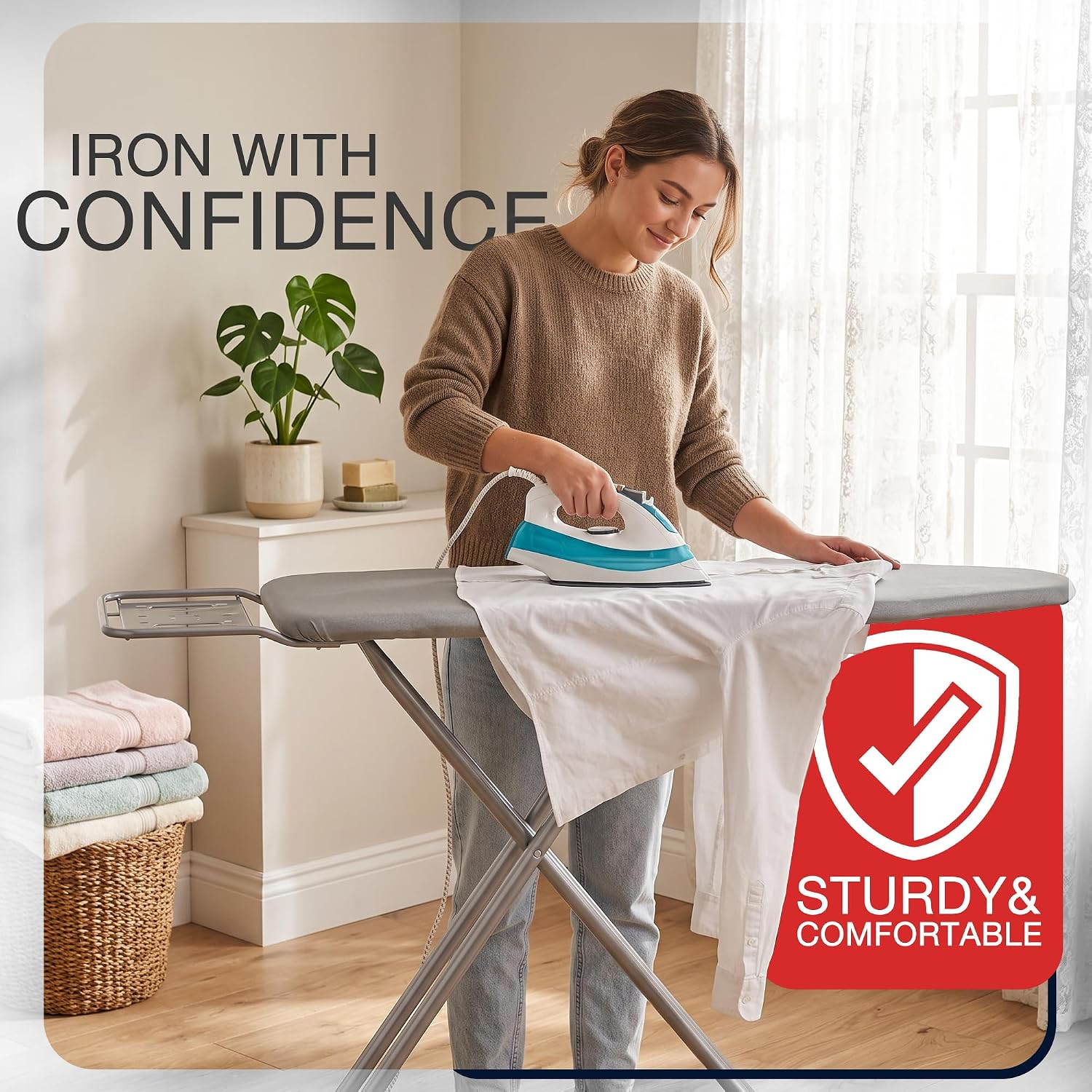 Full Size Ironing Board, Sturdy Frame, Heat Resistant Cover, Iron Rest | Stable