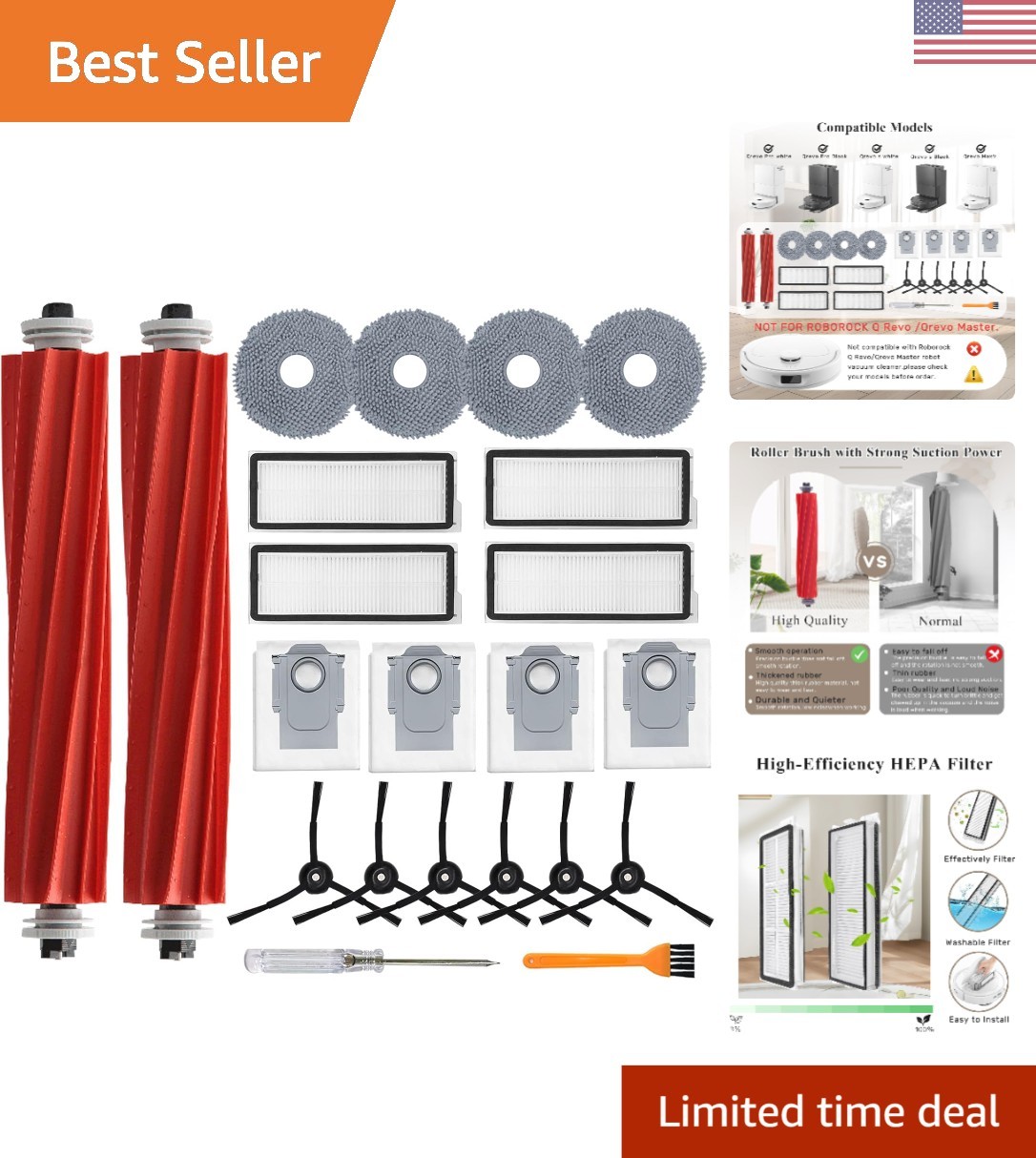 22 Pack Accessories Kit for Roborock Qrevo S/Plus/Pro/MaxV – Ultimate Cleaning